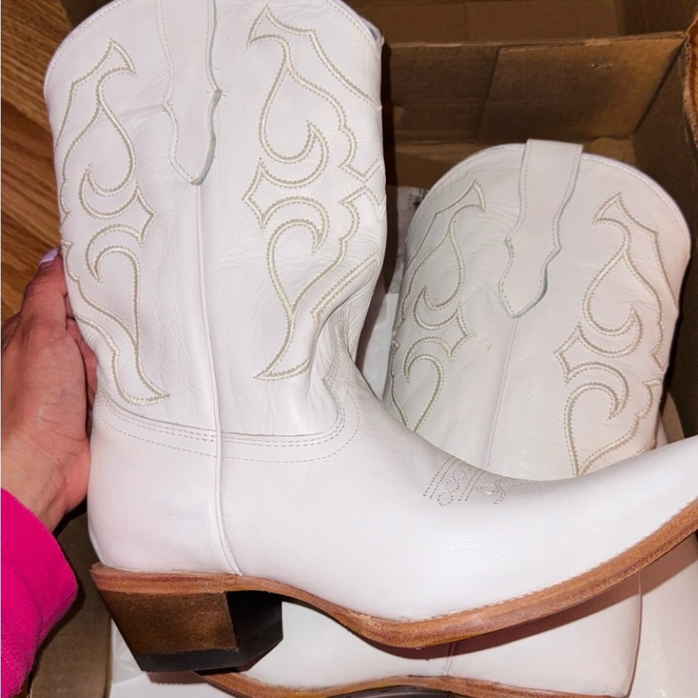 White Western Leather Boots